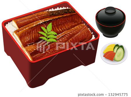 烤鰻魚的逼真插圖 烤鰻魚的逼真插圖 132945775