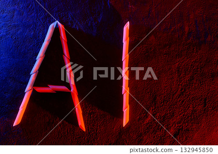 Neon Light AI Abbreviation Built with Pasta on Dark Background Neon Light AI Abbreviation Built with Pasta on Dark Background 132945850