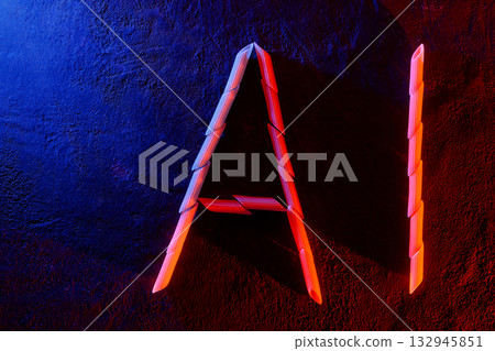 Neon Light AI Abbreviation Built with Pasta on Dark Background Neon Light AI Abbreviation Built with Pasta on Dark Background 132945851