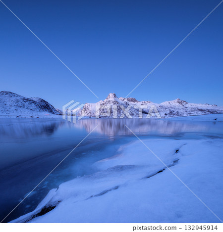 Lofoten islands, Norway. Nature in the fjords during winter. Scandinavia. Lofoten islands, Norway. Nature in the fjords during winter. Scandinavia. 132945914