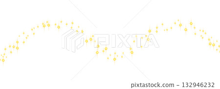 Golden wavy glitter trail of sparkling light particles on transparent background for festive magical celebration design 132946232