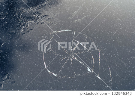 Geometric Ice Crack on Frozen Lake Geometric Ice Crack on Frozen Lake 132946343