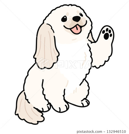 一幅簡潔可愛的白色京巴犬爪子輪廓插圖 132946510