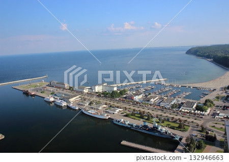 Harbor and beach on Baltic Sea coast in Gdynia Poland on sunny summer day 132946663