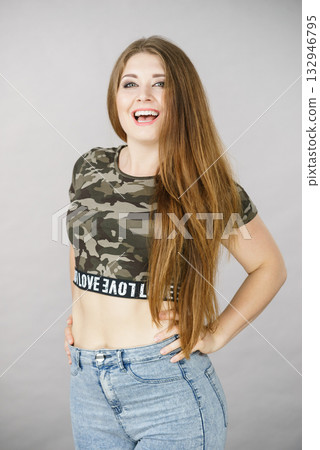 Beautiful young woman with brown hair 132946795