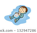 Boy floating on his back with a plastic bottle 132947286