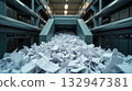 shredded document in industrial shredder 132947381