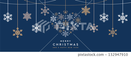 christmas greeting card with hanging snowflake decoration vector illustration christmas greeting card with hanging snowflake decoration vector illustration 132947910