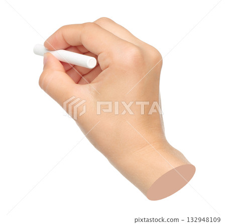 Hand holds white chalk for chalkboard, isolated on transparent background, education concept. Contemporary art Hand holds white chalk for chalkboard, isolated on transparent background, education concept. Contemporary art 132948109