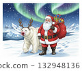 聖誕老人與白熊馴鹿在北極漫步 132948136