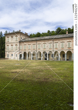 Historic building with arcades in Garessio, Piedmont, Italy Historic building with arcades in Garessio, Piedmont, Italy 132948297
