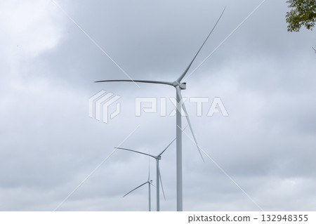 Wind power turbines generating clean energy in Grand Est, France Wind power turbines generating clean energy in Grand Est, France 132948355