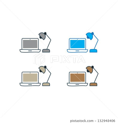 Bright Laptop Desk Lamp Set Four Colorful Home Office Computer Workspace Illustrations 132948406