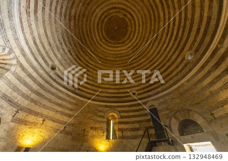 Dome interior with striped pattern in Chiusdino, Tuscany 132948469