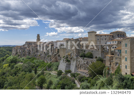 Pitigliano town built on tuff cliff in Tuscany Italy 132948470