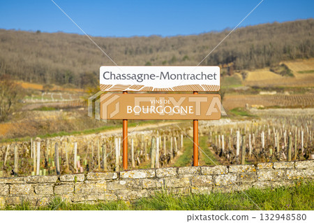 Chassagne Montrachet Vins de Bourgogne sign with vineyards 132948580