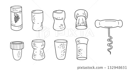 Wine cork vector hand drawn doodle illustration isolated on white background. Alcohol bottle stopper Wine cork vector hand drawn doodle illustration isolated on white background. Alcohol bottle stopper 132948631