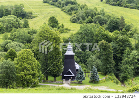 Historic wooden church building in Chyrowa, Poland Historic wooden church building in Chyrowa, Poland 132948724