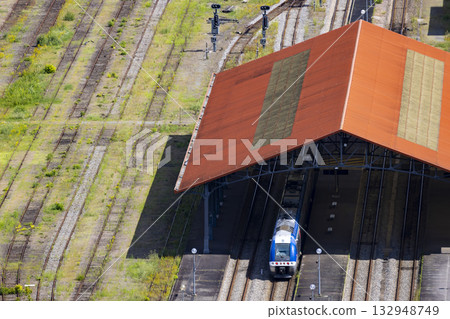 Capdenac train station and railway tracks from aerial view Capdenac train station and railway tracks from aerial view 132948749