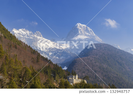 Church of saint Leonard on Predel pass with Julian Alps 132948757