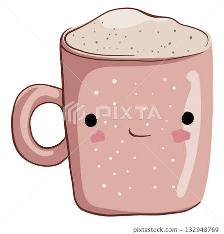 A mug of beer with a cute face, vector, color drawing or illustration. A mug of beer with a cute face, vector, color drawing or illustration. 132948769