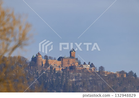 Haut Koenigsbourg Castle standing on hill in Grand Est 132948829