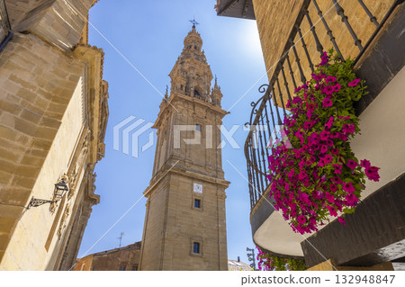 Bell tower dominating Santo Domingo de la Calzada street Bell tower dominating Santo Domingo de la Calzada street 132948847