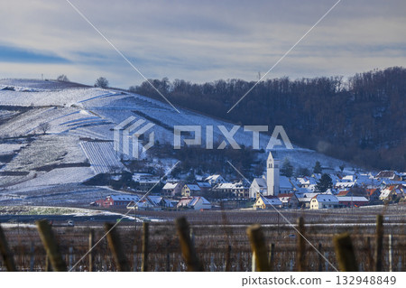 Ammerschwihr village and vineyard landscape in winter Ammerschwihr village and vineyard landscape in winter 132948849