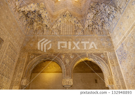 Alhambra Palace intricate Islamic architecture details Granada Spain 132948893