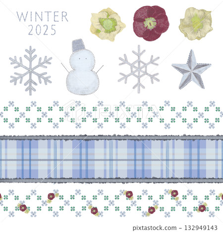 適合冬季的可愛刺繡布料 132949143