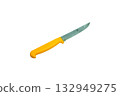 Kitchen knives that have been used, Yellow handle knives isolated on white background, clipping path 132949275