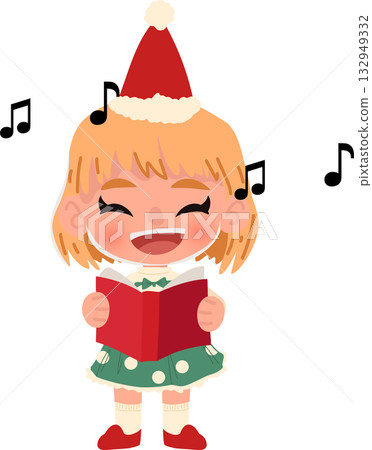 happy child singing christmas song in festive green dress and santa hat perfect winter holiday happy child singing christmas song in festive green dress and santa hat perfect winter holiday 132949332