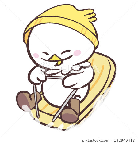 Illustration of a white bird sledding in the snow Illustration of a white bird sledding in the snow 132949418