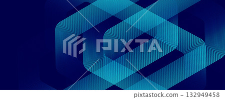 Digital hexagonal blue abstract background. Digital futuristic technology concept with hexagons. Geometric stripe line art design for poster, brochure, cover, banner, website, header 132949458