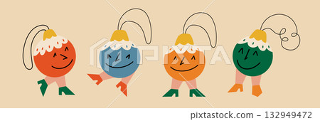 Funny Christmas balls with faces, cute and playful holiday ornament Funny Christmas balls with faces, cute and playful holiday ornament 132949472