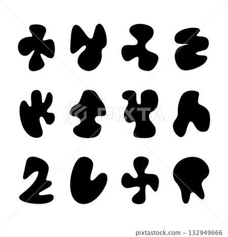 Shapes in black create an abstract design on a white background, showcasing vivid artistic expression and creativity Shapes in black create an abstract design on a white background, showcasing vivid artistic expression and creativity 132949666