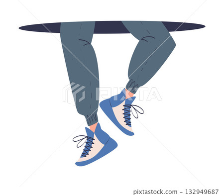 Man Character Jumping Through Portal Enter Hole Vector Illustration 132949687