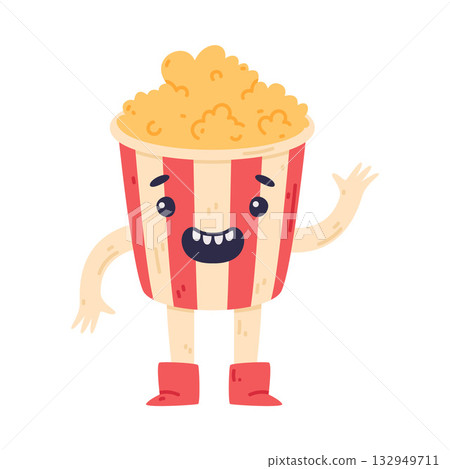 Funny Popcorn Character with Smiling Face Wave Hand Vector Illustration Funny Popcorn Character with Smiling Face Wave Hand Vector Illustration 132949711