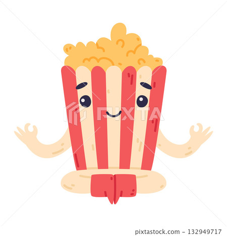 Funny Popcorn Character with Smiling Face Meditate Vector Illustration Funny Popcorn Character with Smiling Face Meditate Vector Illustration 132949717