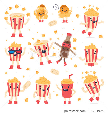 Funny Popcorn Character Enjoy Different Activity Vector Set Funny Popcorn Character Enjoy Different Activity Vector Set 132949750