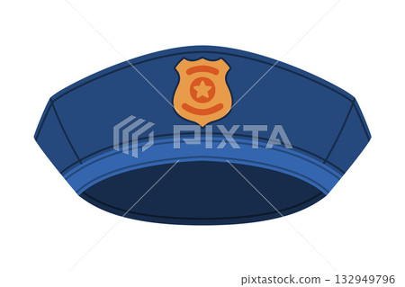 Blue Cap as Police Equipment and Professional Policeman Object Vector Illustration 132949796