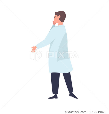 Man Doctor Character as Professional Hospital Worker Stand and Think Vector Illustration 132949820