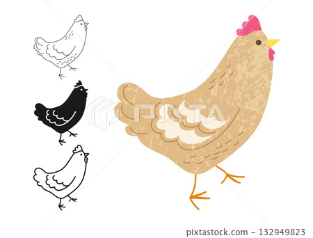 Chicken symbol cartoon set hen rooster chick comic birds character linear icon vector illustration 132949823