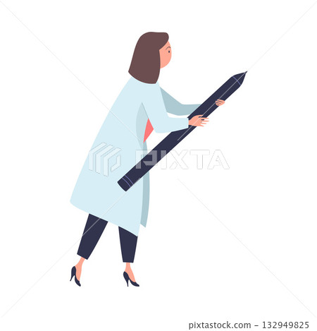 Woman Doctor Character as Professional Hospital Worker Write Something Vector Illustration 132949825