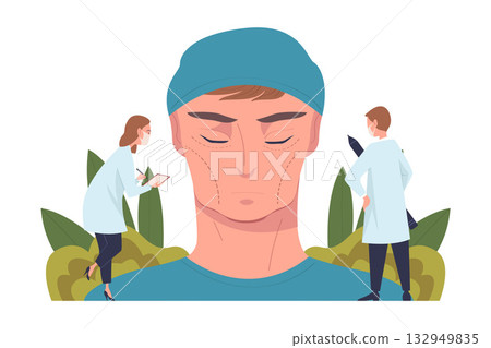Plastic Surgery with Doctor and Patient at Face Correction in Aesthetic Beauty Clinic Vector Illustration 132949835