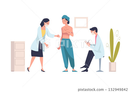 Plastic Surgery with Doctor and Patient at Body Correction in Aesthetic Beauty Clinic Vector Illustration Plastic Surgery with Doctor and Patient at Body Correction in Aesthetic Beauty Clinic Vector Illustration 132949842