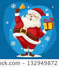 Santa Claus ringing a bell and holding a gift. Christmas character 132949872