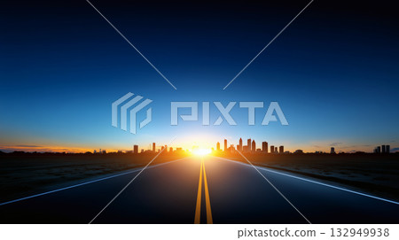 Highway leading to the city horizon at sunset Highway leading to the city horizon at sunset 132949938