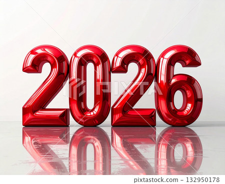 Simple design. 2026 in large numbers on a white background. Red with a shiny effect. Symbol of New Year. Simple design. 2026 in large numbers on a white background. Red with a shiny effect. Symbol of New Year. 132950178