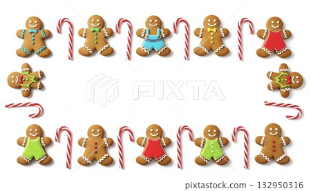 Gingerbread man and candy cane frame Gingerbread man and candy cane frame 132950316